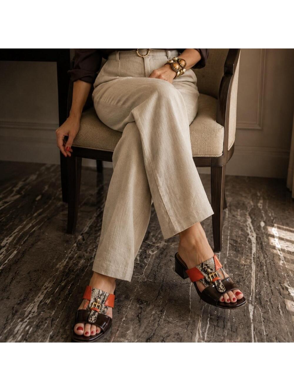 Anyi Lu Black Patent with Snakeskin Slides